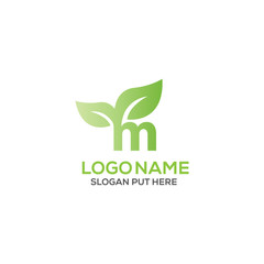 M Letter green leaf logo design template