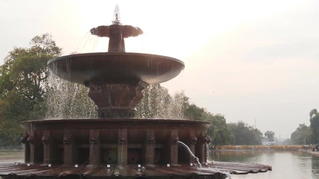 180p slow motion clip of a back lit fountain near india gate in new delhi in india