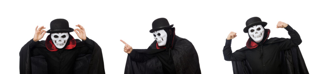 Man in horror costume with mask isolated on white