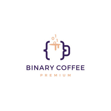 code binary coffee cafe mug glass logo vector icon illustration