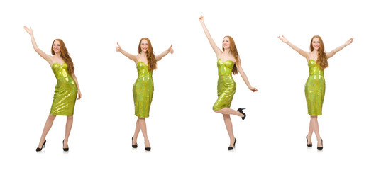 Red hair girl saying hello isolated on white