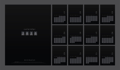 2020 calendar minimal table planner simple style. Week Starts Sunday. Trendy minimalist style black and white printing template. Vector illustration