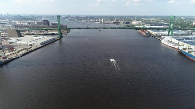 Aerial View of Delaware River near Walt Whitman Bridge Philadelphia - New Jersey