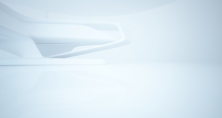 Abstract architectural white smooth interior of a minimalist house with large windows.. 3D illustration and rendering.