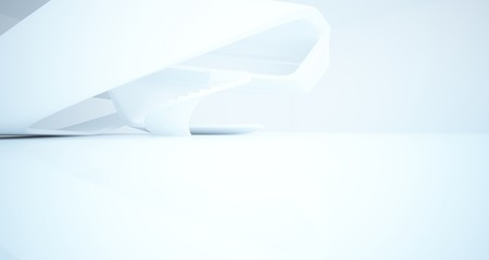 Abstract architectural white smooth interior of a minimalist house with large windows.. 3D illustration and rendering.