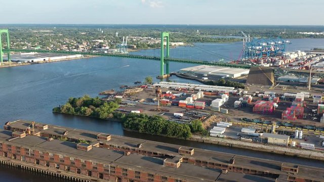 Aerial View of Delaware River near Walt Whitman Bridge Philadelphia - New Jersey