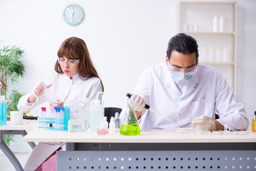 Two chemists working in the lab