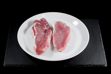 Cooking two steaks close-up. Sliced meat fillet