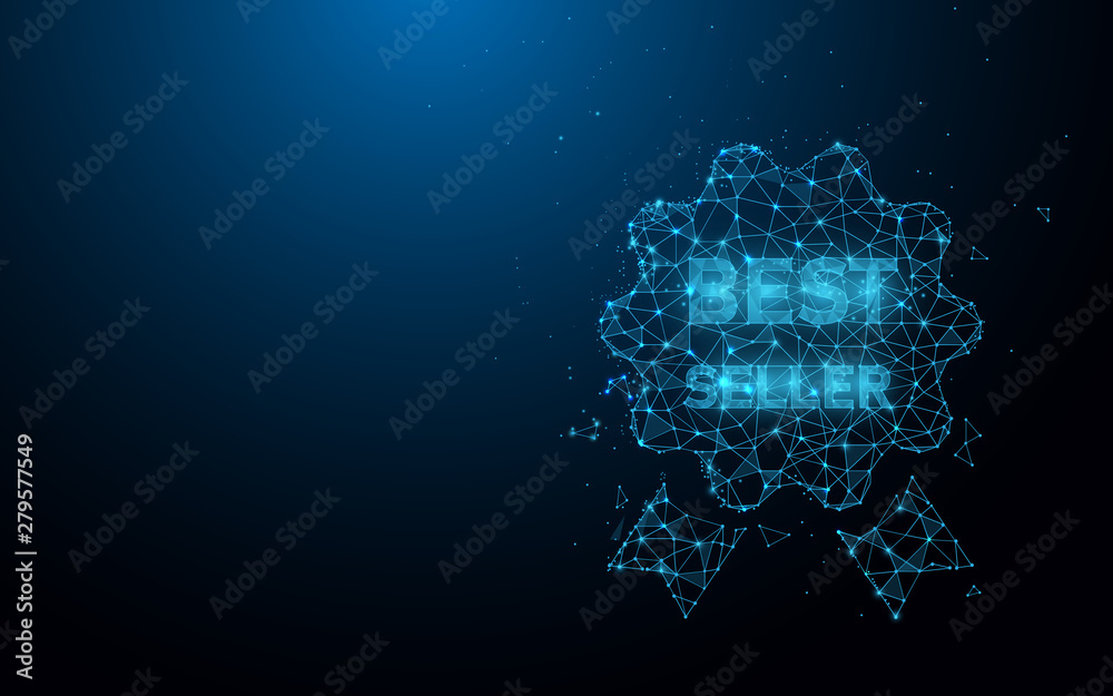 Poster best seller icon form lines, triangles and particle style design. illustration vector