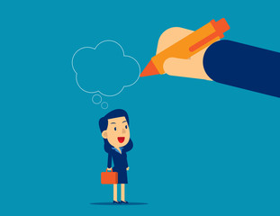 Hand drawing thought bubble over woman. Concept business creative idea vector illustration, Creativity, Flat cartoon character style design.