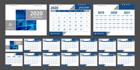 2020 calendar set week start Sunday corporate design template vector.