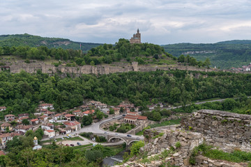 Panoramic view of the Tsarevets Fortress from ruins of Trapezitsa fortress. Veliko Tarnovo in...
