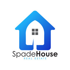 Modern minimalist spade or shovel house logo design.