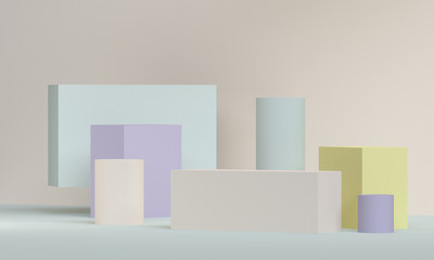 Minimalist abstract background, primitive geometrical figures, 3D render.
