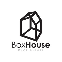 Modern minimalist box house logo design.