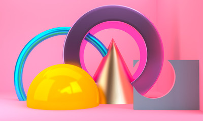 Minimalist abstract background, primitive geometrical figures, 3D render.