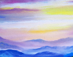 Blue sky sunset oil paint abstract background.