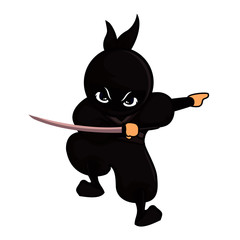 black ninja landing holding sword in front