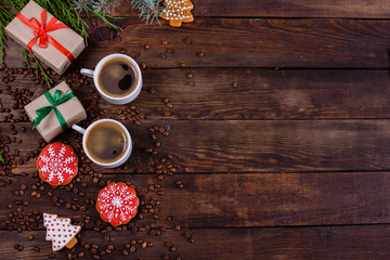 Christmas morning with fragrant coffee, gifts, gingerbreads and the festive atmosphere