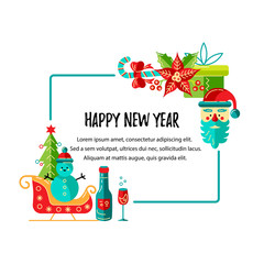 Merry Christmas and Happy New Year card vector illustration. Place for text. Great for New Year party invitation, christmas fair, flyer, banner, poster. Flat and line style design.