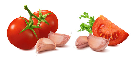 Tomato and garlic set isolated on white background