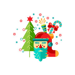 Merry Christmas and Happy New Year card vector illustration. Design element isolated on white background. Great for flyer, decoration, postcard, banner, poster. Flat and line style design.