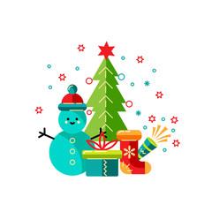 Merry Christmas and Happy New Year card vector illustration. Design element isolated on white background. Great for flyer, decoration, postcard, banner, poster. Flat and line style design.