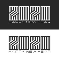 Set monogram Logo 2020 number and text Happy New Year black and white colors, minimal style linear emblem, design element for typography greeting card or calendar cover
