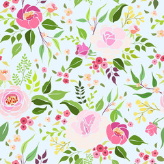 Pink roses floral design seamless pattern