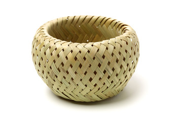 Bamboo basket hand made isolated on white background. Woven from bamboo tray.