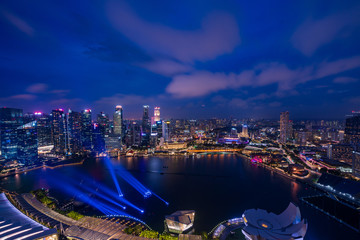 Fototapeta na wymiar The Central Business District and Marina Bay skyline at dusk in Singapore