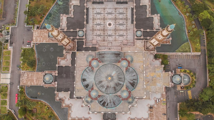 Aerial view of the Federal Territory Mosque, also known as Masjid Wilayah Persekutuan, during daytime taken in Kuala Lumpur, Malaysia