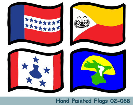 手描きの旗アイコン,トゥアモトゥ諸島の旗,マルキーズ諸島の旗,トゥブアイ諸島の旗,チャタム諸島の旗 Flag of the Tuamotu Islands, Marquise Islands, Tubuai Islands, Chatham Islands, hand drawn isolated vector icon.