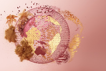 Planet explosion on a pink pastel background. 3d rendering © Jokiewalker