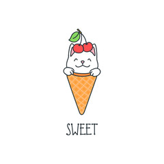 Sweet. Kawaii illustration of a cute cat ice-cream. Vector 8 EPS.