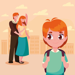 parents with her student son back to school