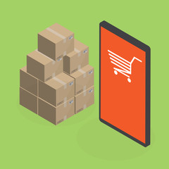 smartphone with goods box, Online delivery service vector illustration concept for online ordering goods, e-commerce, online shopping