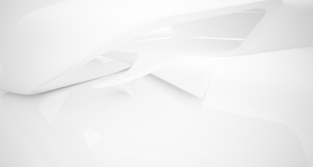 Abstract architectural white smooth interior of a minimalist house with large windows.. 3D illustration and rendering.
