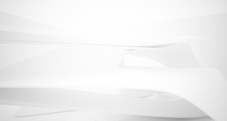 Abstract architectural white smooth interior of a minimalist house with large windows.. 3D illustration and rendering.