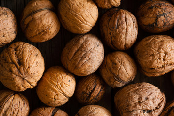 walnuts on old wooden table directly above