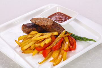 Roasted sausage with fried potato