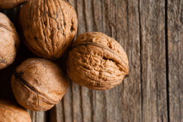 walnuts on old wooden table directly above