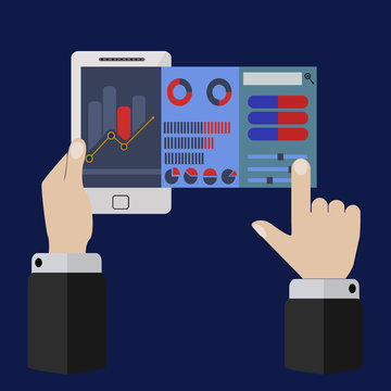 Vector illustration of mobile app for on line trading and market analysis