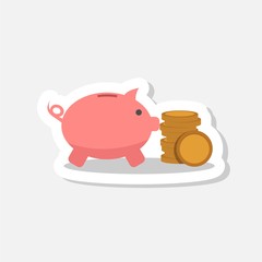 Save money concept with piggy bank sticker