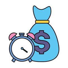 money bag economy with alarm clock