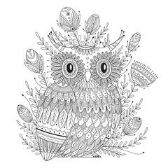 Beautiful detailed coloring page with bird