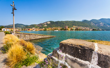 Naklejka premium Paratico and Sarnico on the Lago d Iseo in Lombardy Italy