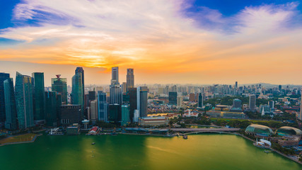 Fototapeta na wymiar Singapore skyline building sunset with colourful sky