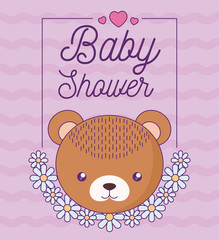 baby shower card with head of cute bear