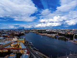 Panorama of the city, view from quadrocopter drone flight